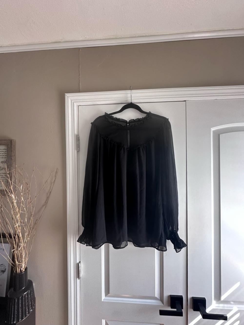 torrid Black Sheer Ruffle-Neck Long Sleeve Blouse
